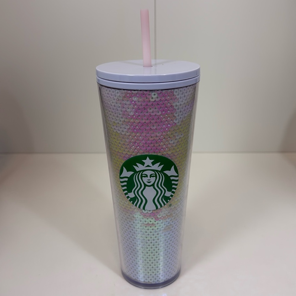 EUC 2020 Starbucks White Sequined 24 ounce Tumbler